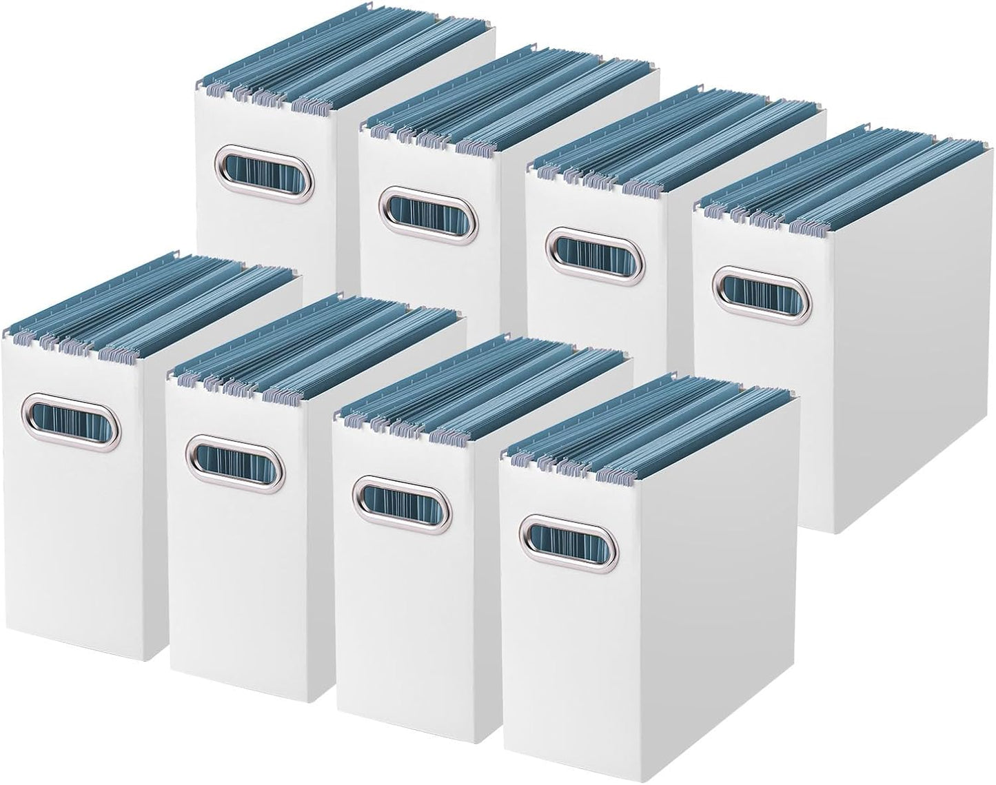 Oterri File Organizer, 8 Packs Small Storage Box, Cardboard File Folder Organizer, Collapsible File Box for Hanging File Folders Letter Size, Portable Filing Organizer with Handle (White