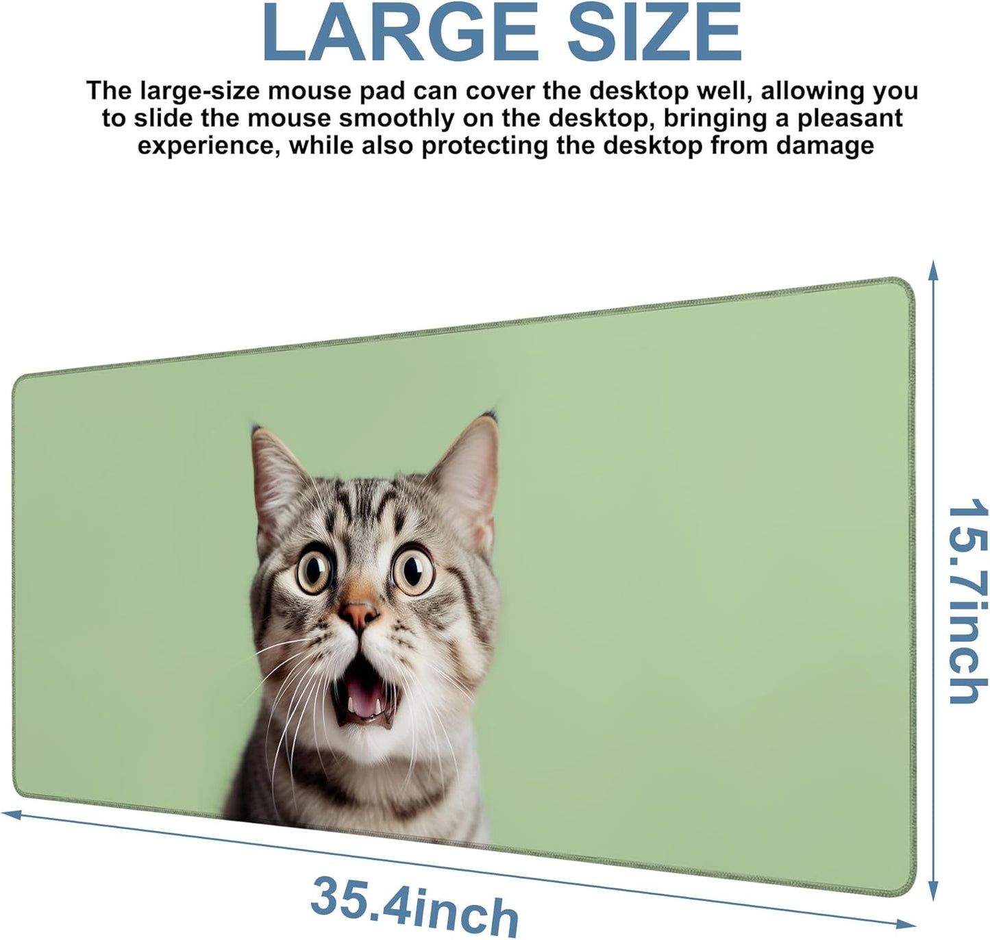 Large Mouse Pad A Surprised Cat Gaming Desk Pad Computer Keyboard Non-Slip Waterproof Mouse Mat with Rubber Base and Stitched Edges Entertainment Office Writing Desk Mat 35.4 x 15.7 Inches