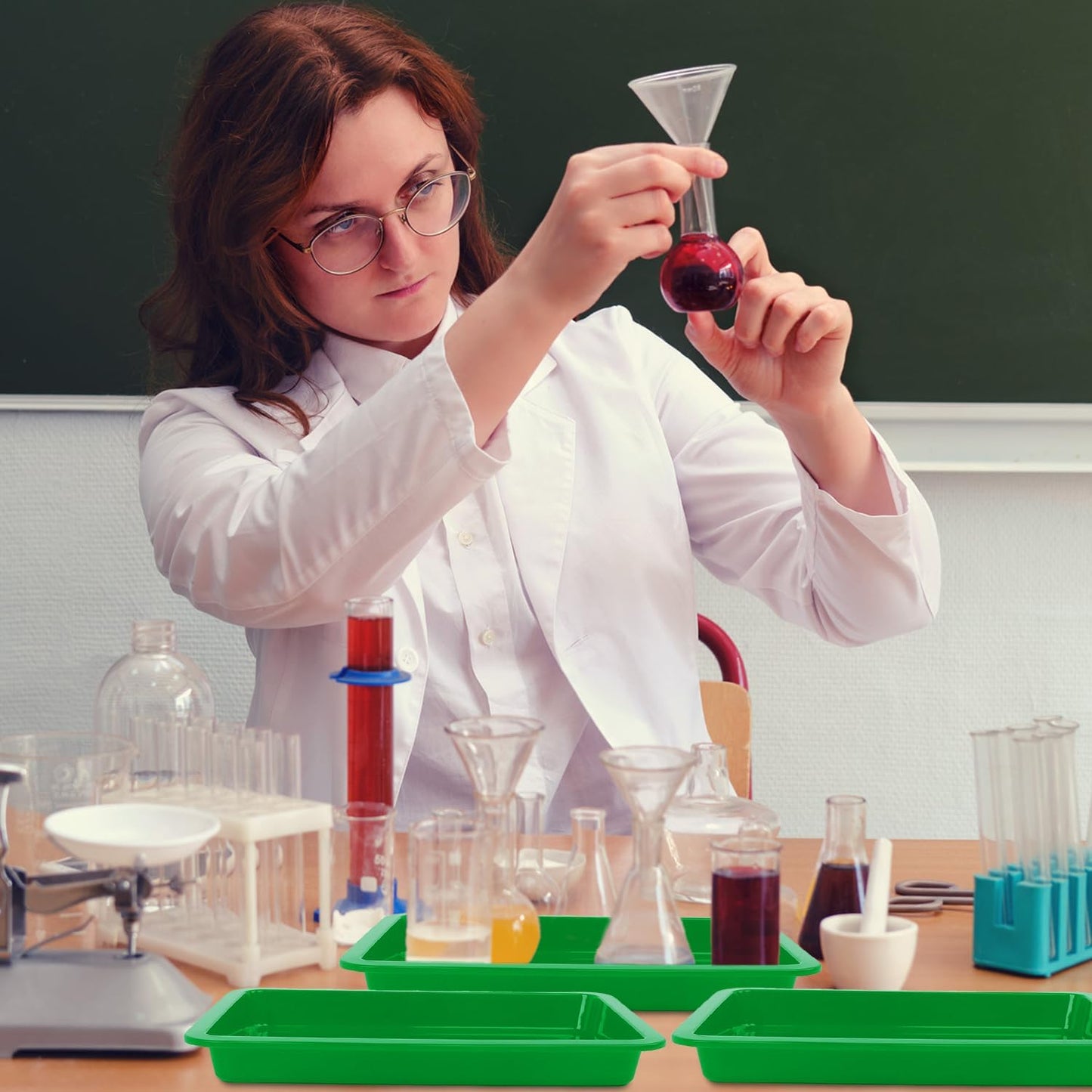 Craft Tray,24 Pack Art Trays for Kids Plastic Activity Trays Stackable Craft Trays,Shallow Craft Storage Organizer, DIY Project & Painting Tray,Art Supplies,9.45 x 7.1 x 0.98 Inch (Green)