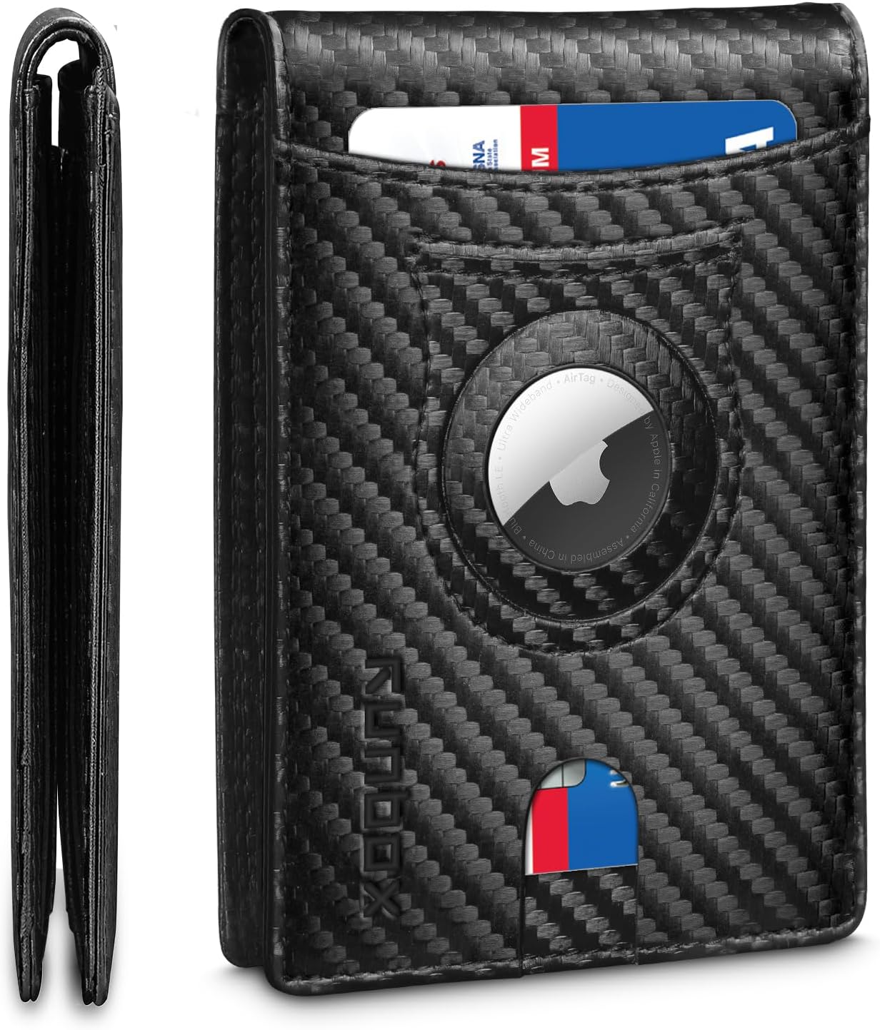 RUNBOX AirTag-Wallet-Mens-Slim-RFID Blocking Wallets Leather with Bill Compartment Air Tag Bifold Card Holder Wallet Gifts for Men Dad