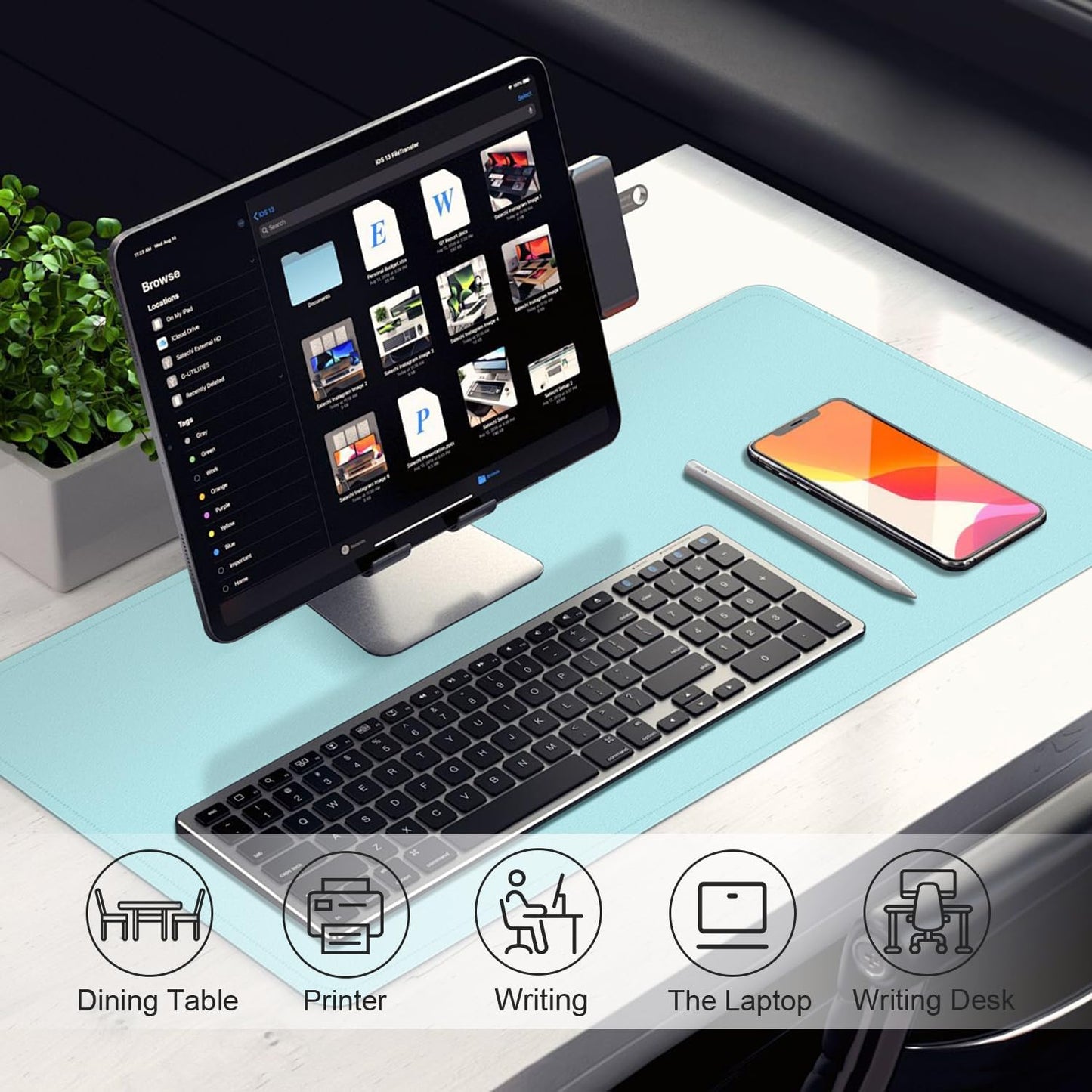 PU Leather Desk Pad Protector and Blotter, Large Mouse Pad and Laptop Desk Mat, Non-Slip Office and Home Writing Pad (Aqua Frost Blue, 31.5" x 15.7")