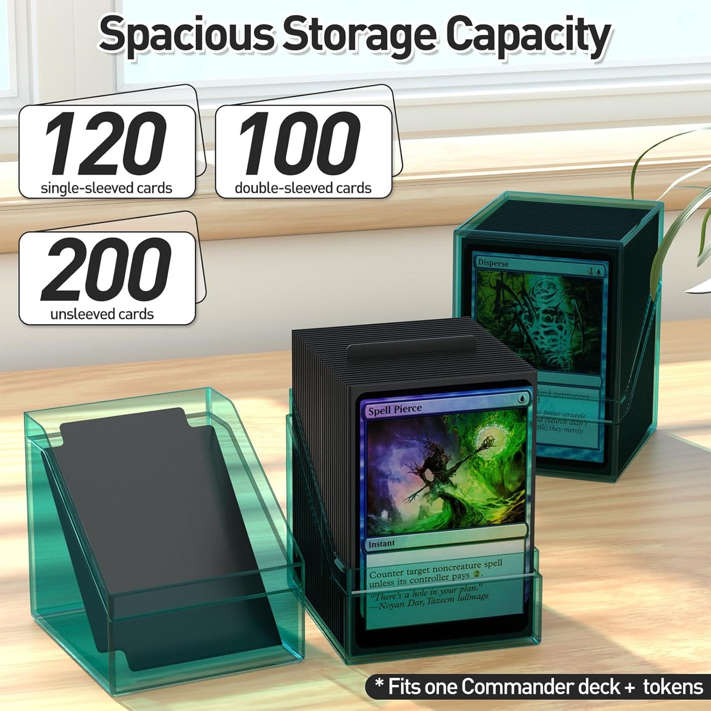 Mlikero Card Deck Cases, Acrylic Commander Deck Box Holding 100+ Sleeved Cards with Dividers, Clear Card Storage Box Fit for MTG, TCG, Sports Cards (Mint Blue)