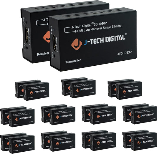 J-Tech Digital HDMI Extender 1080P 60Hz Over Single CAT 5e/6 Up to 200ft. | Deep Color, EDID Copy, Zero Signal Loss | Pack of 12 [JTDHDEX-1]