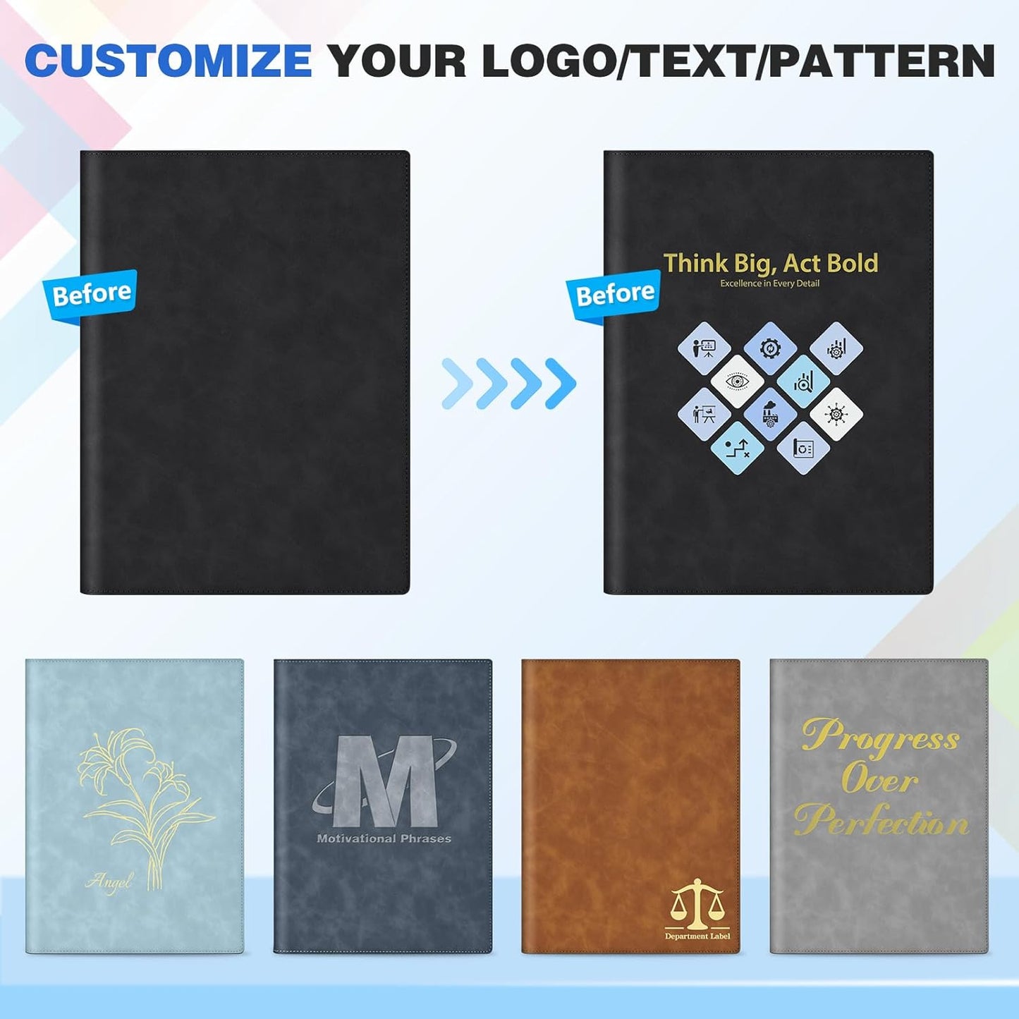 Personalized Padfolio Folder, Leather Custom Portfolio for Men & Women Resumes Office Business, A4 Portfolio Binder for Office College Resumes (Gray)