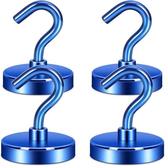 Neosmuk Magnetic Hooks Heavy Duty, Strong Magnet with Hook for Fridge, Super Neodymium Extra Strength Industrial Hooks for Hanging, Magnetic Hanger for Toolbox, Cruise, Grill(Navyblue,4 Pack)