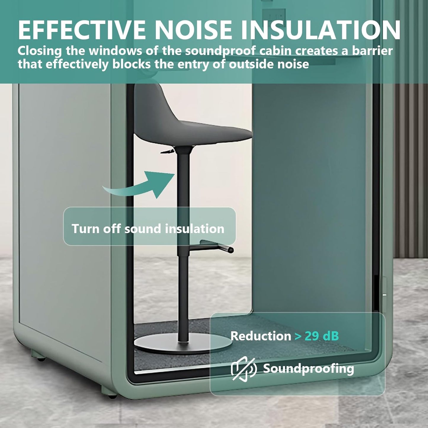 Office Sound Booth with Audio Privacy - Soundproof Recording Booth Includes Green Frame with Curved Corners,Soundproof Room with Light,Steel Plate Structure for Study (42.52IN)