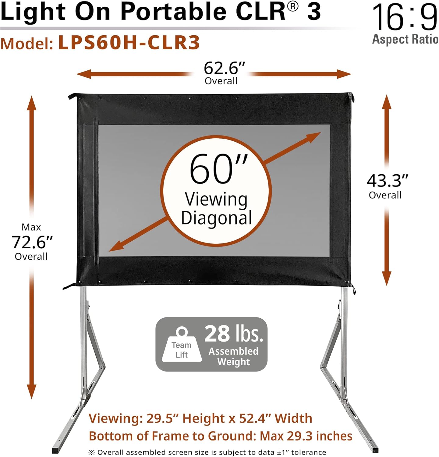 Elite Screens 60-Inch UST Portable Projector Screen with Stand, Foldable and Height Adjustable, 16:9 4K ALR Screen for Ultra Short Throw Projectors, Indoor Home Theater Movie Screen- LPS60H-CLR3