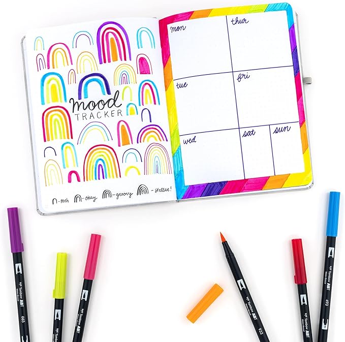 Tombow 56185 Dual Brush Pen Art Markers, Bright, 10-Pack. Blendable, Brush and Fine Tip Markers