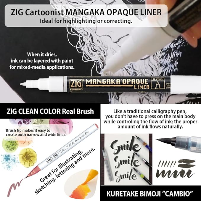 Kuretake Zig Inktober pen set, for Illustration, Manga Drawing, Lettering and Calligraphy, Professional Artist, Made in Japan (Special No.2(5pcs.))