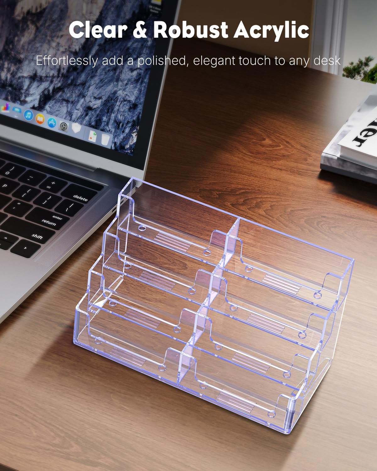 Uniclife 2 Pack Acrylic Business Card Holder for Desk 8 Slots Clear Business Card Display Stand for Men & Women Desktop Business Card Organizer Card Stand for Office Home Exhibition, 480 Card Capacity