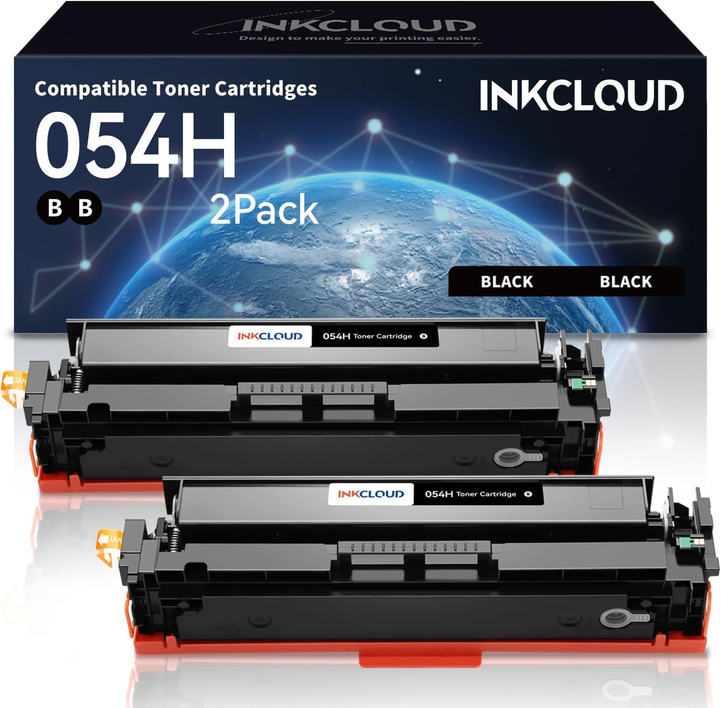 INKCLOUD 054H Black Toner 2-Pack with Chip Compatible Canon 054H 054 Black Toner Work with Canon Color ImageClass MF644Cdw MF642Cdw LBP622Cdw MF642c MF641cw Printer (Black, 2-Pack)