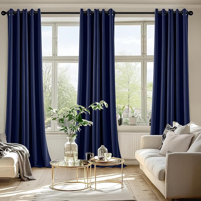 MIULEE Navy Blue Blackout Curtains for Bedroom Living Room 96 Inches Long 2 panels, Thermal Insulated Room Darkening Drapes Solid Grommet Top Noise Reducing Light Blocking Window Treatments 40x96 Inch