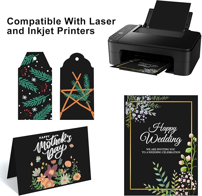 OcePor 100 Sheets Black Cardstock Paper, Colored Printer Paper 8.5 x 11, Card Stock Thick Construction for Craft,Scrapbook，Office Printing, Invitations, Certificates，92 lb/250gsm