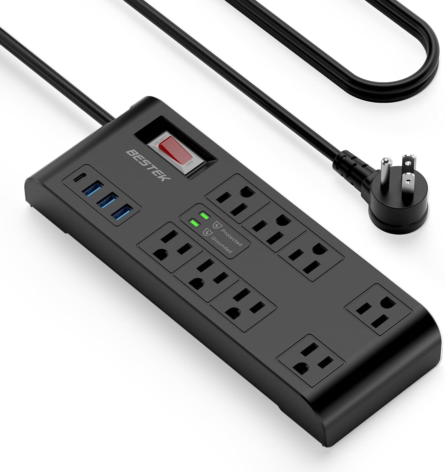 BESTEK 4,000 Joules Surge Protector with USB,6 Feet Extension Cord Power Strip with 8 AC Outlets 15A 1875W,5V 4.2A 4 USB Charging Ports Desktop Charging Station,Wide Spaced Outlet for Large Plug,Black