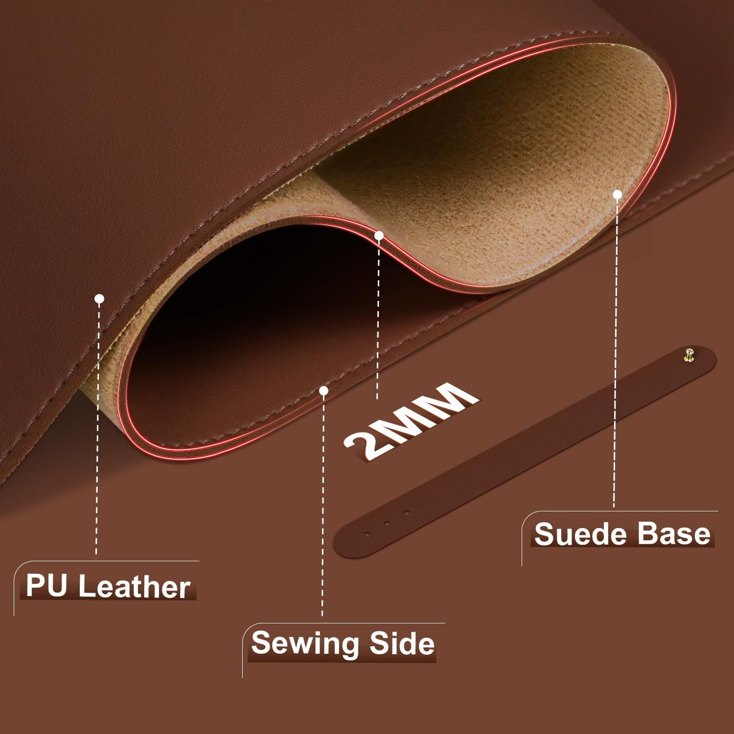 Leather Desk Pad Protector, 39.4'' X 17'' Large Mouse Pad, Office Desk Mat, Non-Slip PU Leather & Suede Base Desk Blotter, Laptop Desk Pad, Desktop Mat for Office Home, Seal Brown