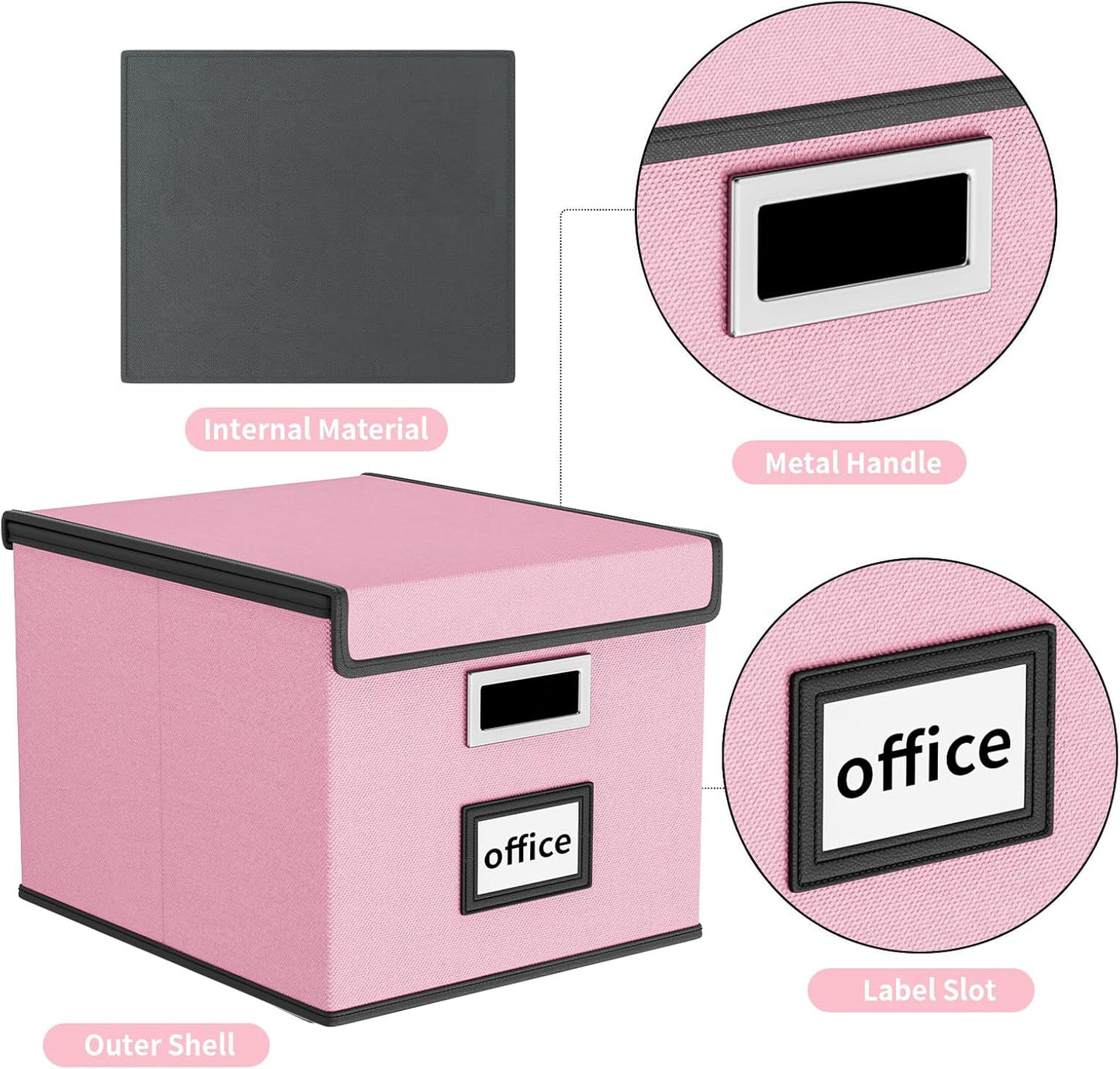 Huolewa Collapsible File Storage Organizer Boxes with Lids, Linen Document Storage, Universal Hanging Filing Organization Boxes for Letter/Legal, Decorative Office/Home File Bins - Boxes Only(2 Pack)