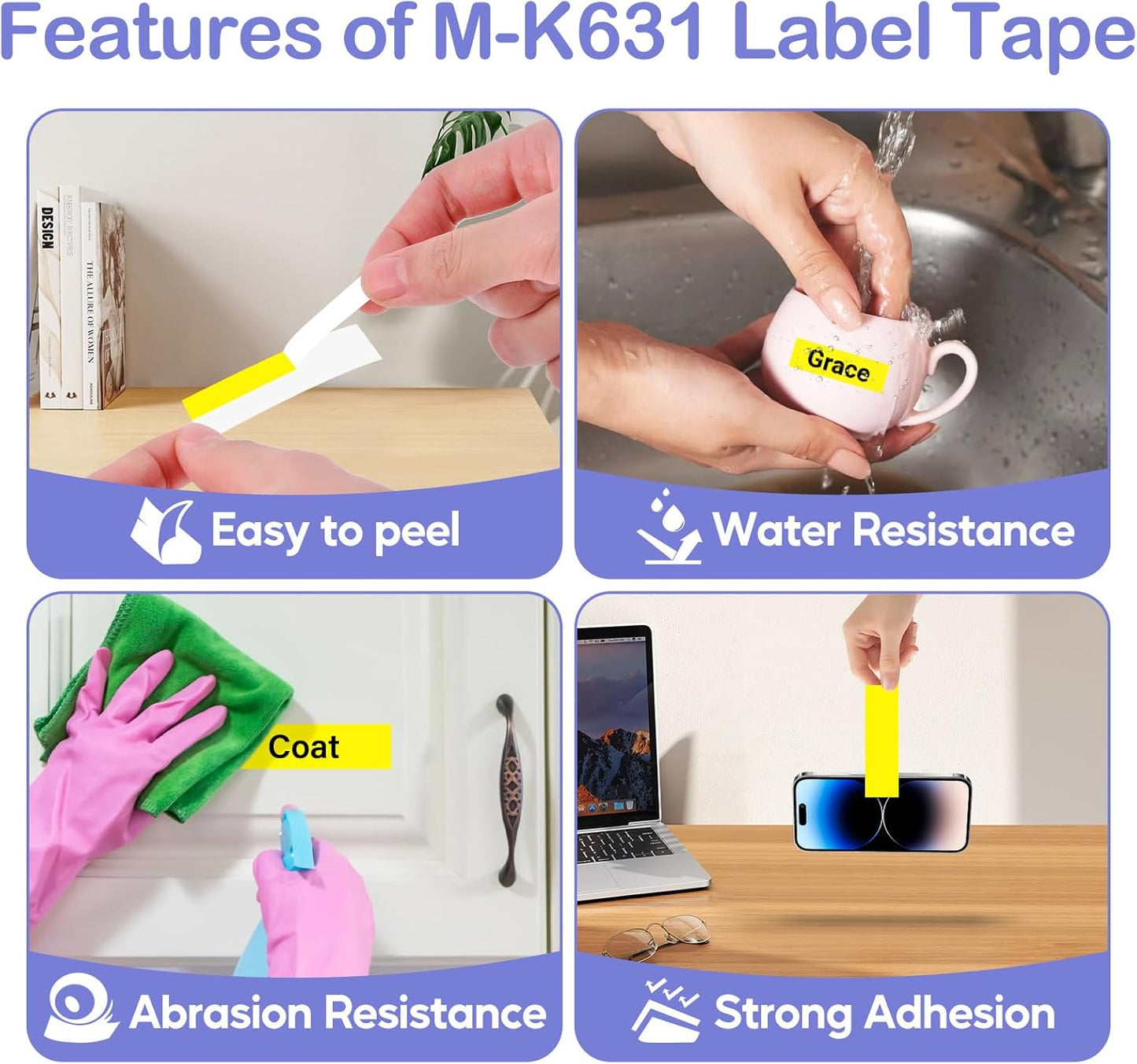 NineLeaf 4 Pack Compatible for Brother P-Touch M Tape M-K631 M-K631S MK631 M631 12mm 0.47'' Black on Yellow Label Tape for PT-70BBVP PT-70BMH PT-70HK PT-70HOL PT-70HOT Label Maker