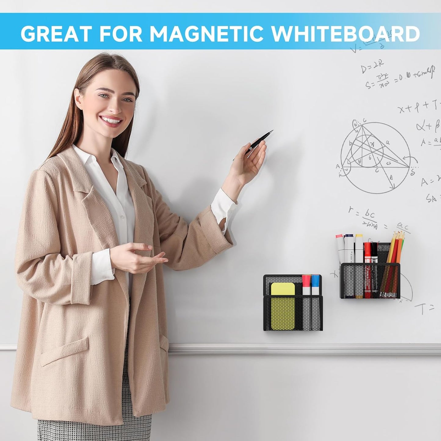 Magnetic Dry Erase Marker Holder, Mesh Pen Holder for Whiteboard，Magnet Pencil Organizer Storage for Refrigerator Locker Accessories Organizer for Home, School and Office(Black)