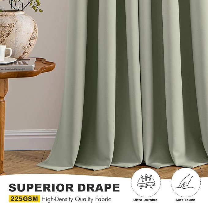 MIULEE Sage Green Blackout Curtains for Bedroom Living Room 84 Inches Long 2 Panels, Thermal Insulated Room Darkening Drapes Solid Grommet Top Noise Reducing Light Green Window Treatments 40x84 Inch
