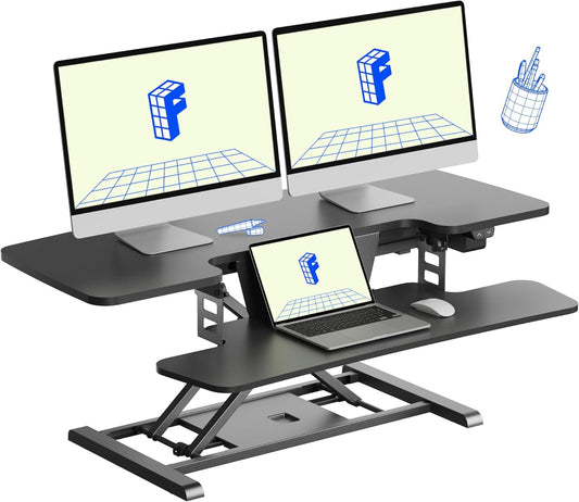 FLEXISPOT 42 inch Electric Motor Desk Converter, Height Adjustable Motorized Stand up Desk Riser with Quick Release Keyboard Tray, Black Monitors and Laptop Workstation