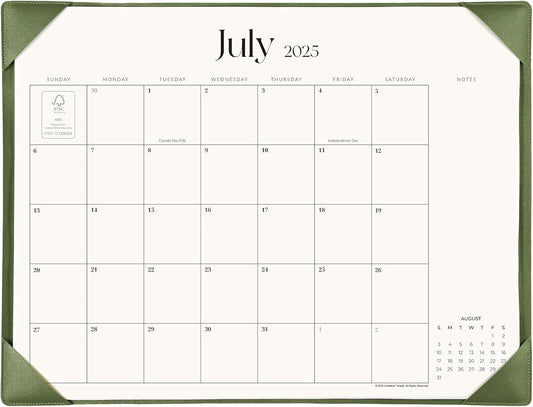 Simplified Desk Calendar 2025-2026 with Desktop Mat, Cabbrix Large Desk Pad Calendar 21" x 16-1/2" Runs From July 2025 to December 2026, Desk Blotter Calendar for Home School and Office (Mint Green)
