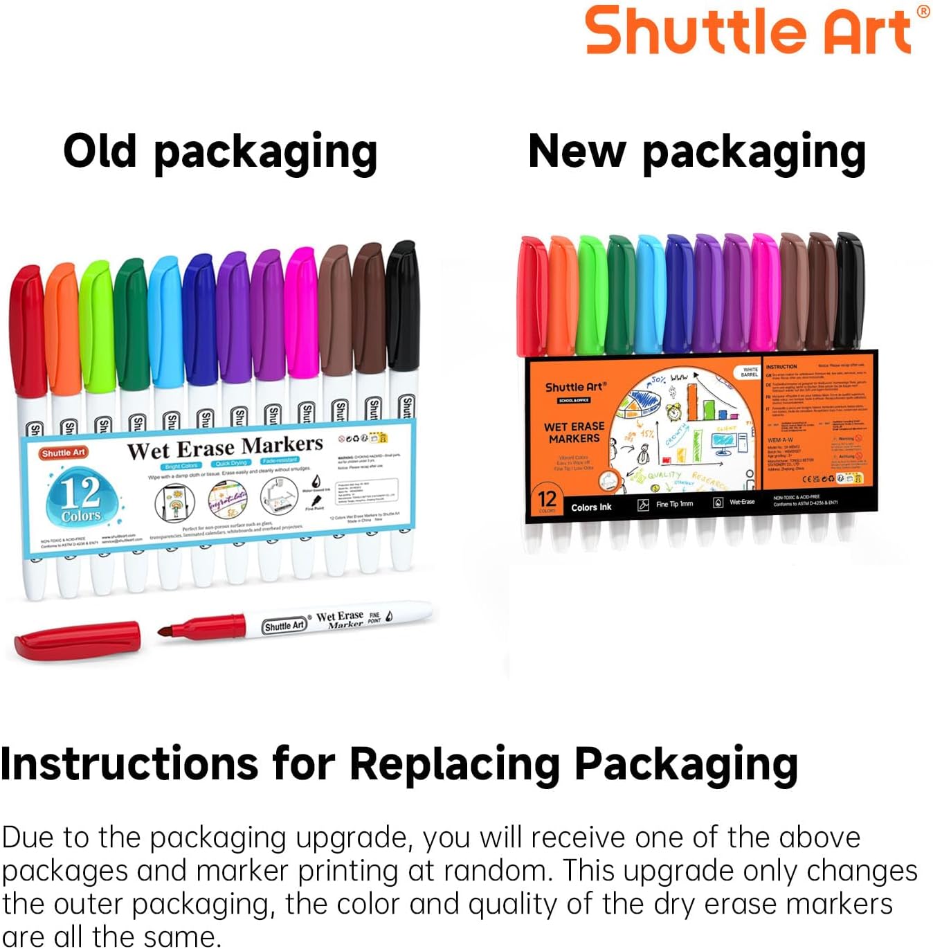 Shuttle Art Wet Erase Markers, 12 Colors 1mm Fine Tip Overhead Projectors Transparency Smudge-Free Markers, Works for Laminated Calendars Whiteboard Schedule Glass, Wipe with Water