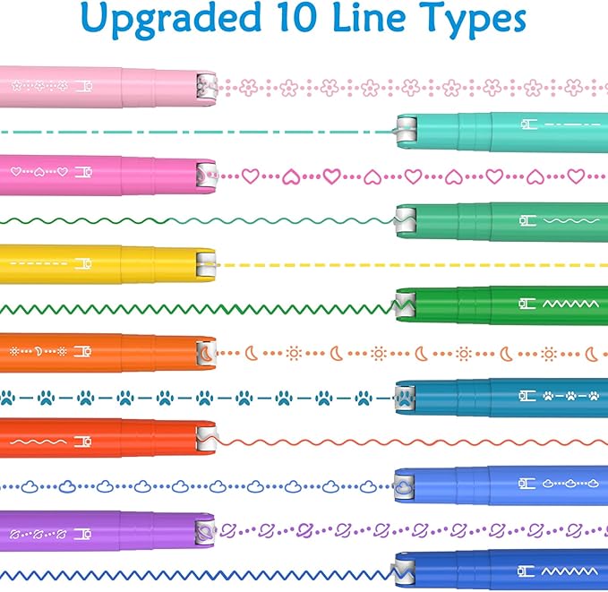 AECHY 12PCS Colored Curve Pens for Note Taking, Dual Tip Pens with 10 Different Curve Shapes & 12 Colors Fine Lines, Curve Highlighter Pen Set for Kids Journaling Note Taking Supplies