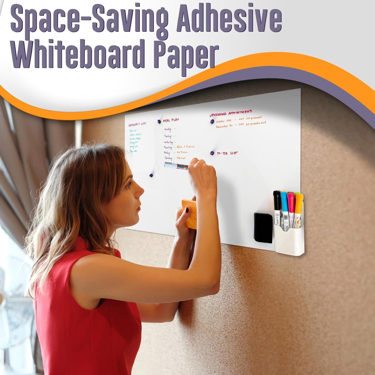 Large Magnetic Whiteboard Sticker Dry Erase Board for Wall - Adhesive Backing & No Ghosting 72" x 40" Dry Erase Board for Classroom Office Home Include Starter Kit