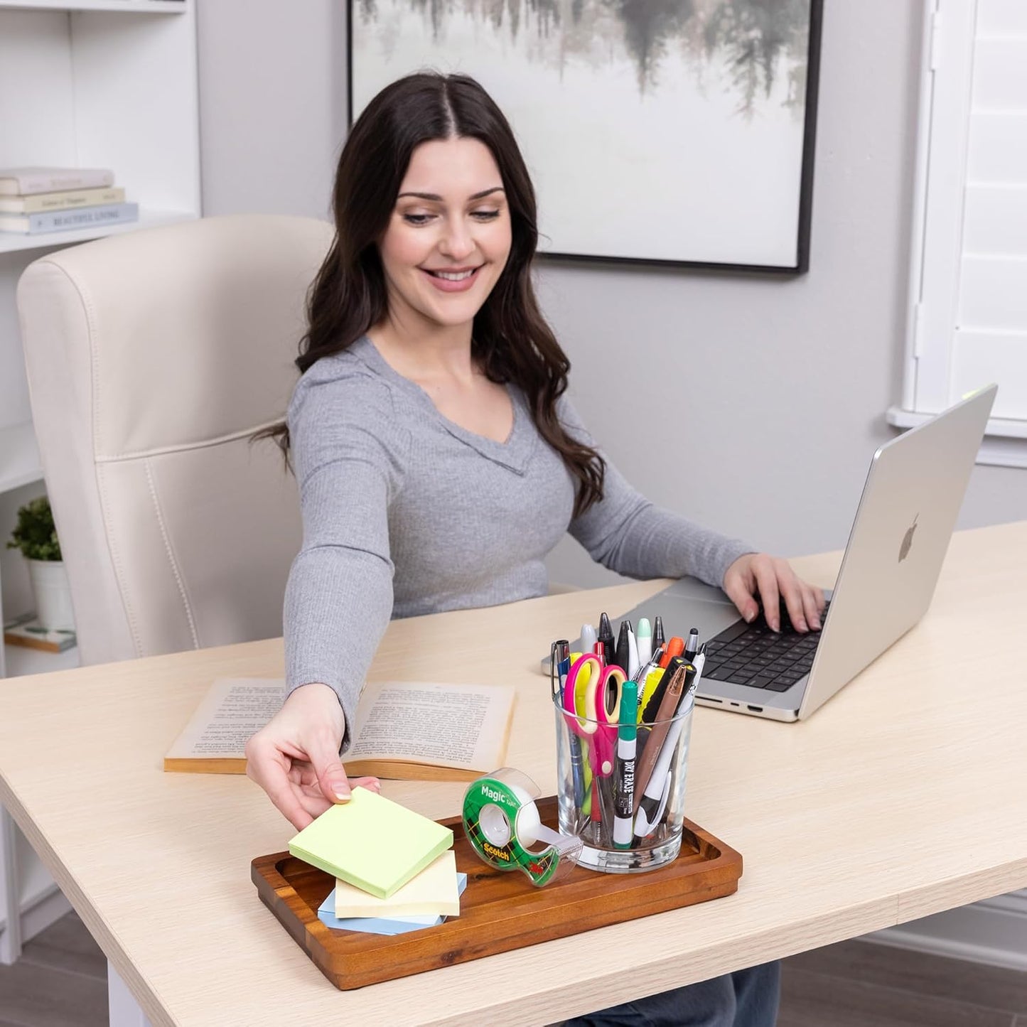 Demigo Acacia Wood Valet Tray & Catchall (11.9x6x1 inch) - Wooden Desk Organizer for Office Supplies, Keys, Wallet & Mail - Entryway & Nightstand Decor