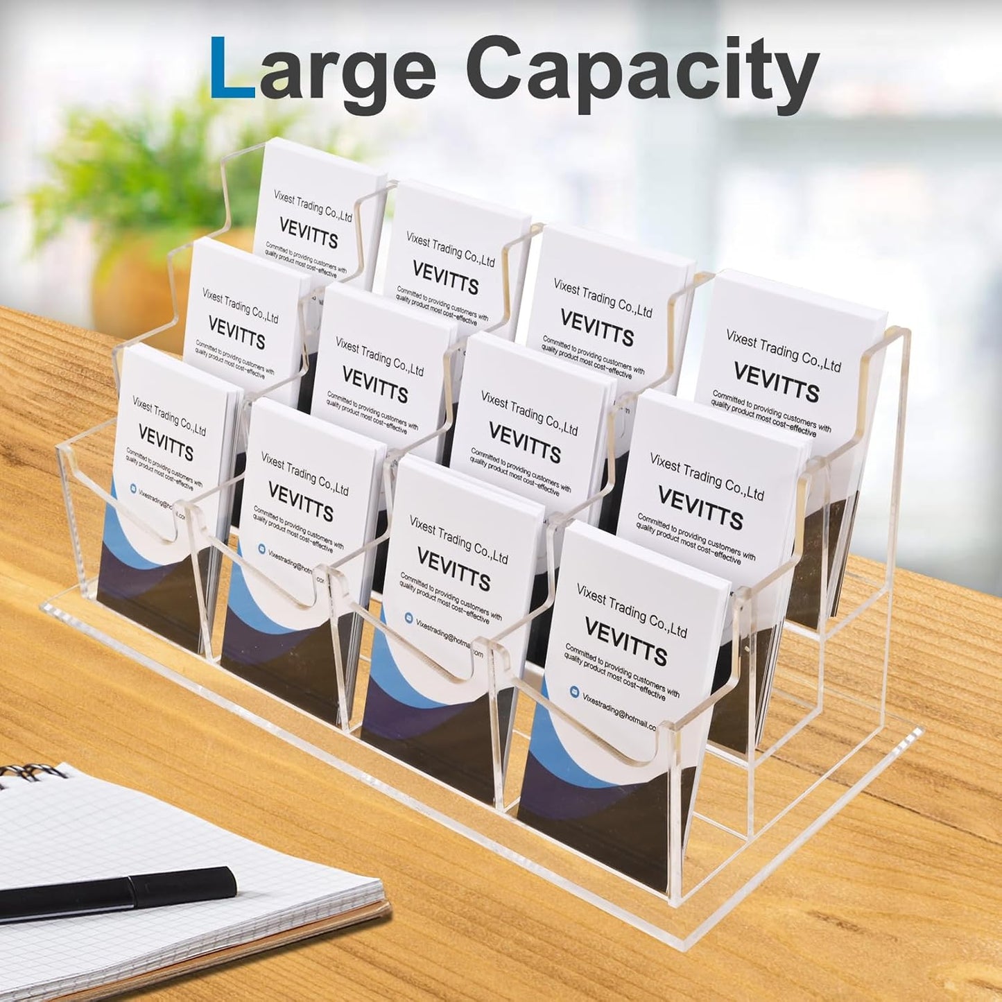 Vertical Business Card Holder, Acrylic Business Card Display, Clear Desktop Business Card Stand for Exhibition, Home & Office Clear 3 Tiers 12 Slots