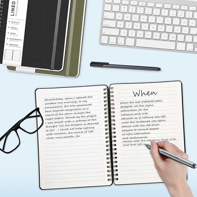 Lined Spiral Journal Notebook, A4 Hardcover Leather Notebook for Work, 8.5''×11'', 100GSM Thick Paper Spiral Bound Journaling Notebooks for Women & Men Office School Note Taking Business, Black