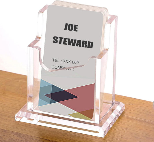 PARTSPOWER Acrylic Business Card Holder for Desk, Vertical Clear Business Name Card Display Stand, Desk Accessory Business Name Card Organizer (Vertical, 1-Slot)