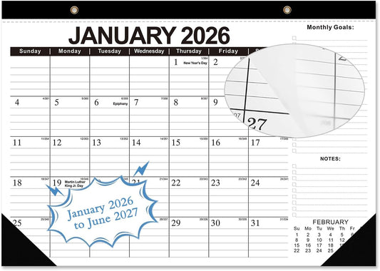 2026-2027 Desk Calendar, 18 Months Desk Calendar Jan 2026 - Jun 2027, 17" × 12" Desktop Calendar with Ruled Blocks, Corner Protectors, Thick Paper for Home Office