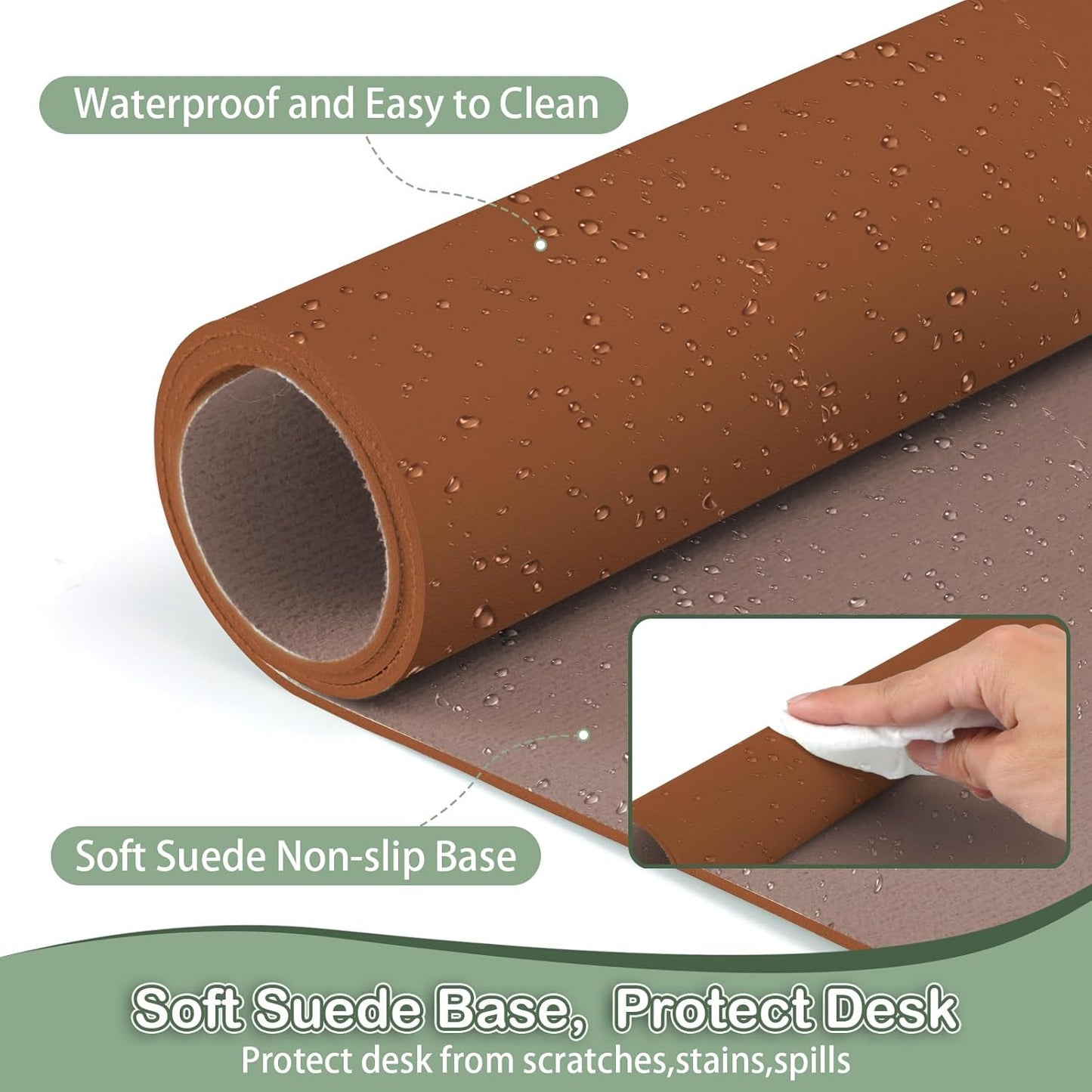 Boutilon Leather Desk Pad Protector,Non-Slip Mouse Pad,Laptop Desk Pad,Office Mouse Mat,Waterproof Leather Desk Blotter,Desk Writing Pad for Office and Home (L-Brown,35"x 17")