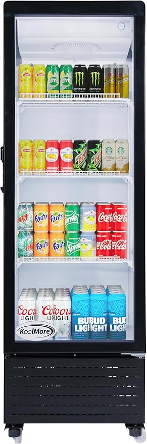 KoolMore KM-MDR-1GD-8C 21 in. One Glass Door Commercial Display Merchandiser Refrigerator Cooler in Black, ETL Listed, 8 cu. ft