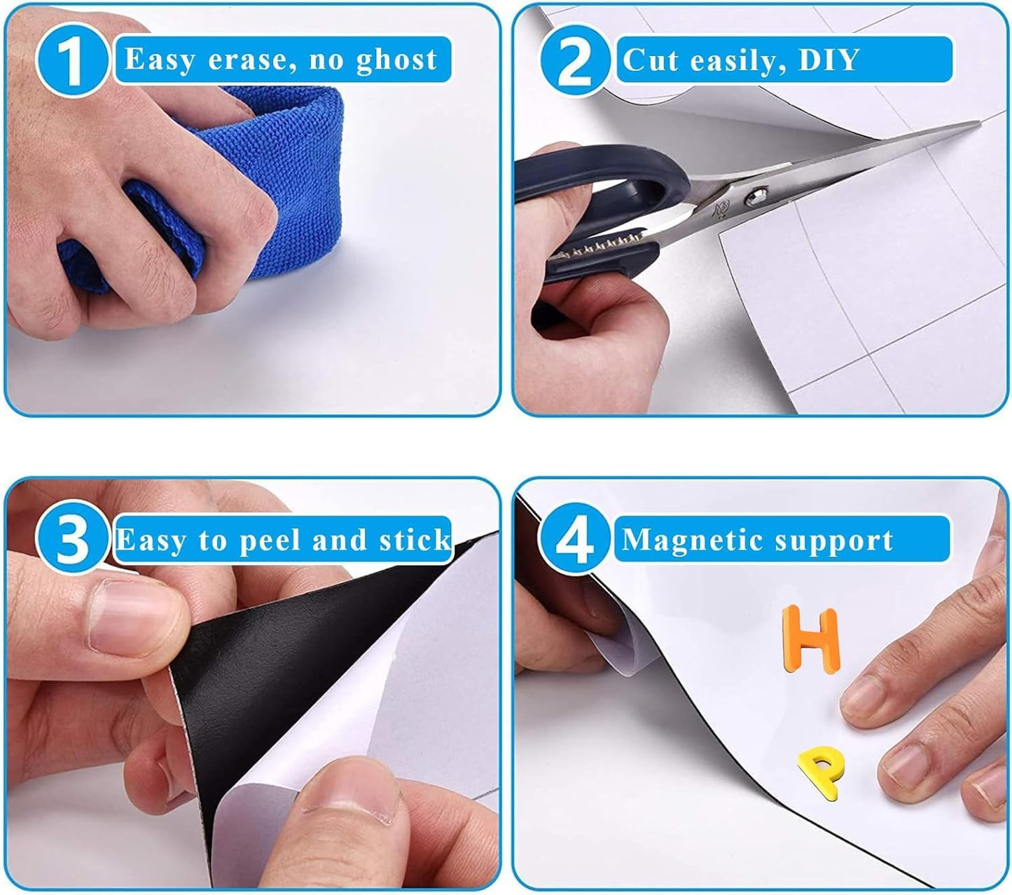 White Board Sticker Adhesive Backing, 39" x 78" Magnetic Dry Erase Board Contact Paper Stick on Wall, Whiteboard Sheet for Teacher Kids Classroom, Include Markers, Eraser with Magnet