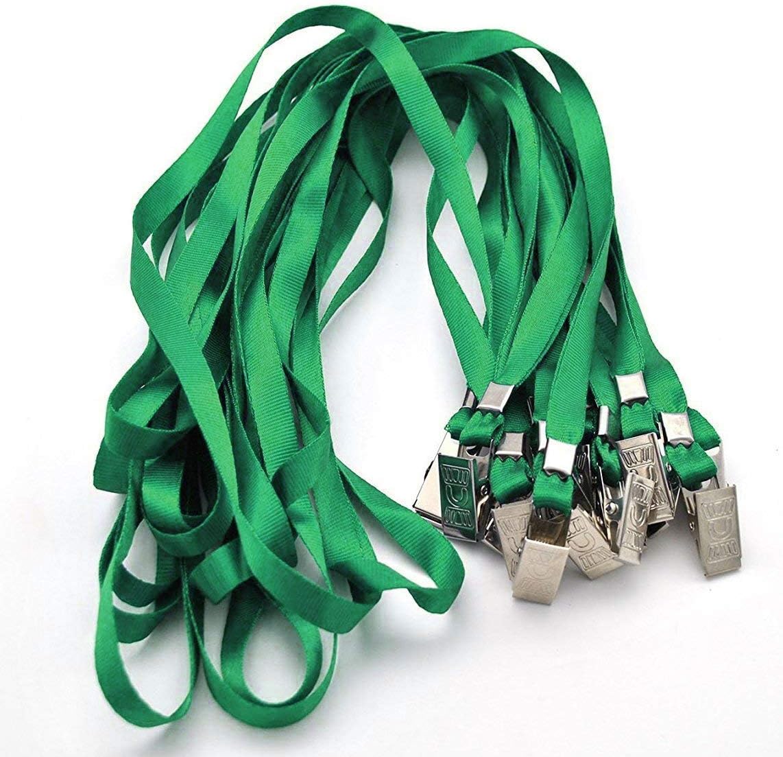 Beebel Green Lanyards 100 Pack Nylon Flat Badge Lanyard for Id Badge Name Tag (Green, 100 Pack)