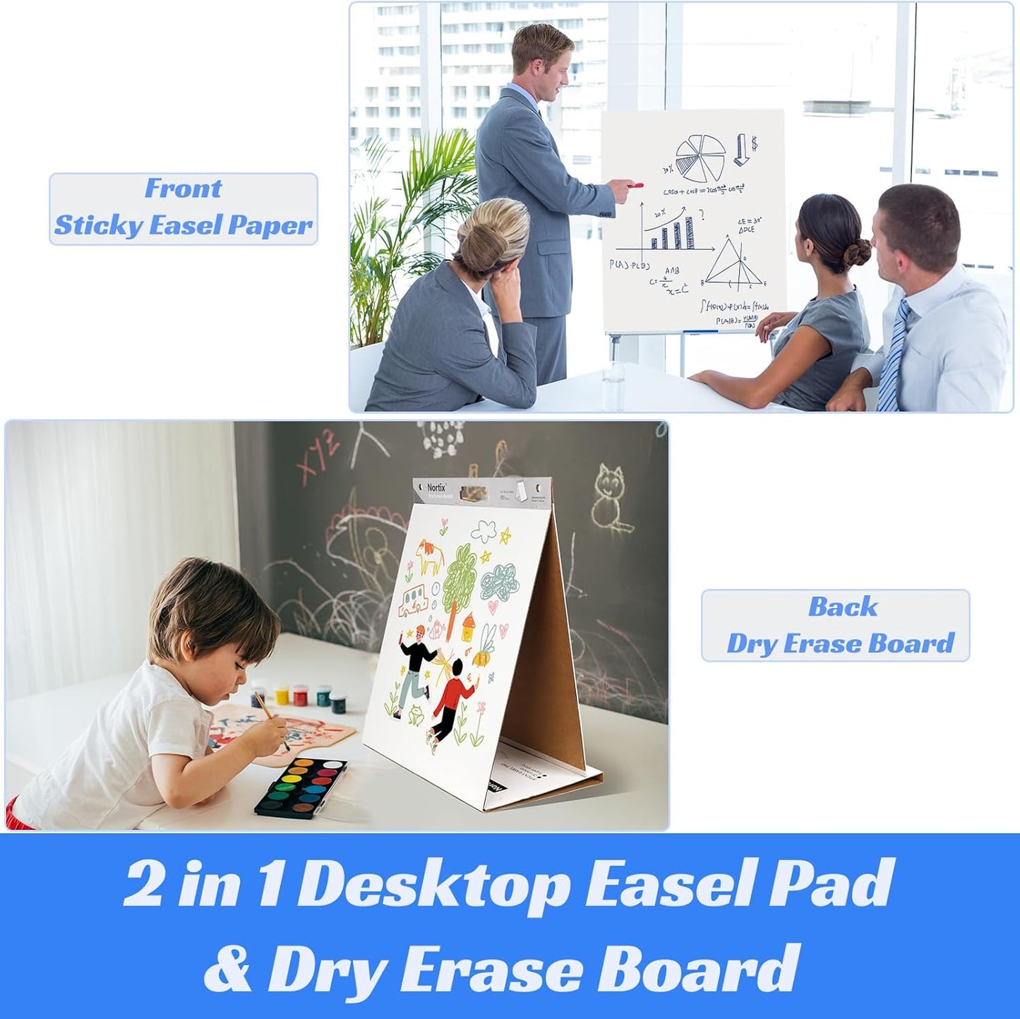 Nortix Sticky Easel Pads, Upgraded Versatile Tabletop Sticky Easel Pad with Dry Erase Surface for Meeting/Training/Doodling, 20x23 Inches, 20 Sheets/Pad, 4 Pads