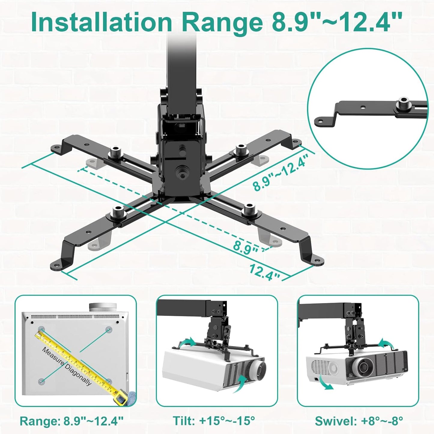 WALI Projector Ceiling or Wall Mount, Universal Height Adjustable Mount Holder with Extension Pole for LCD/DLP Projectors, Hold up to 44lbs (PM-003-B), Black