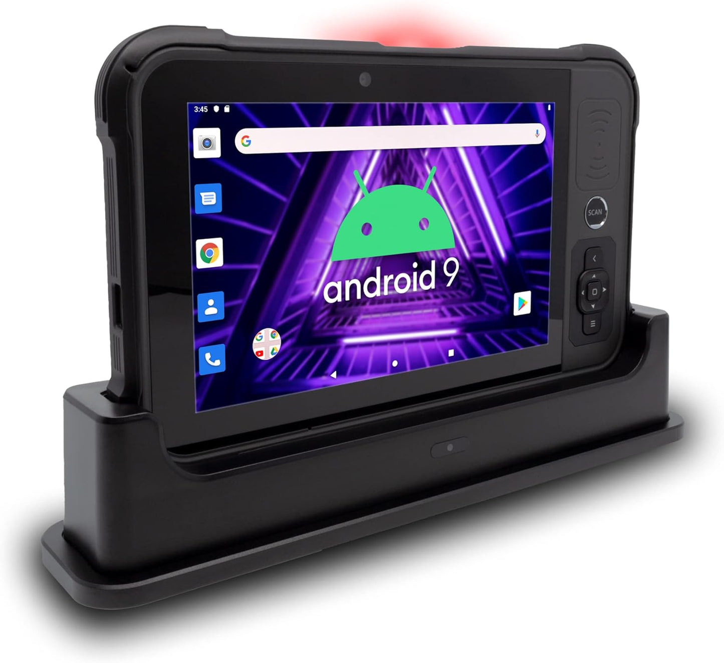 Heavy Duty Android Tablet with Integrated Barcode Scanner, 2D/1D/QR Zebra SE4710 Reader, Android 9, WiFi/GPS/Bluetooth, 8000mAH All-Day Battery (Tablet + Protective Case + Charging Cradle)