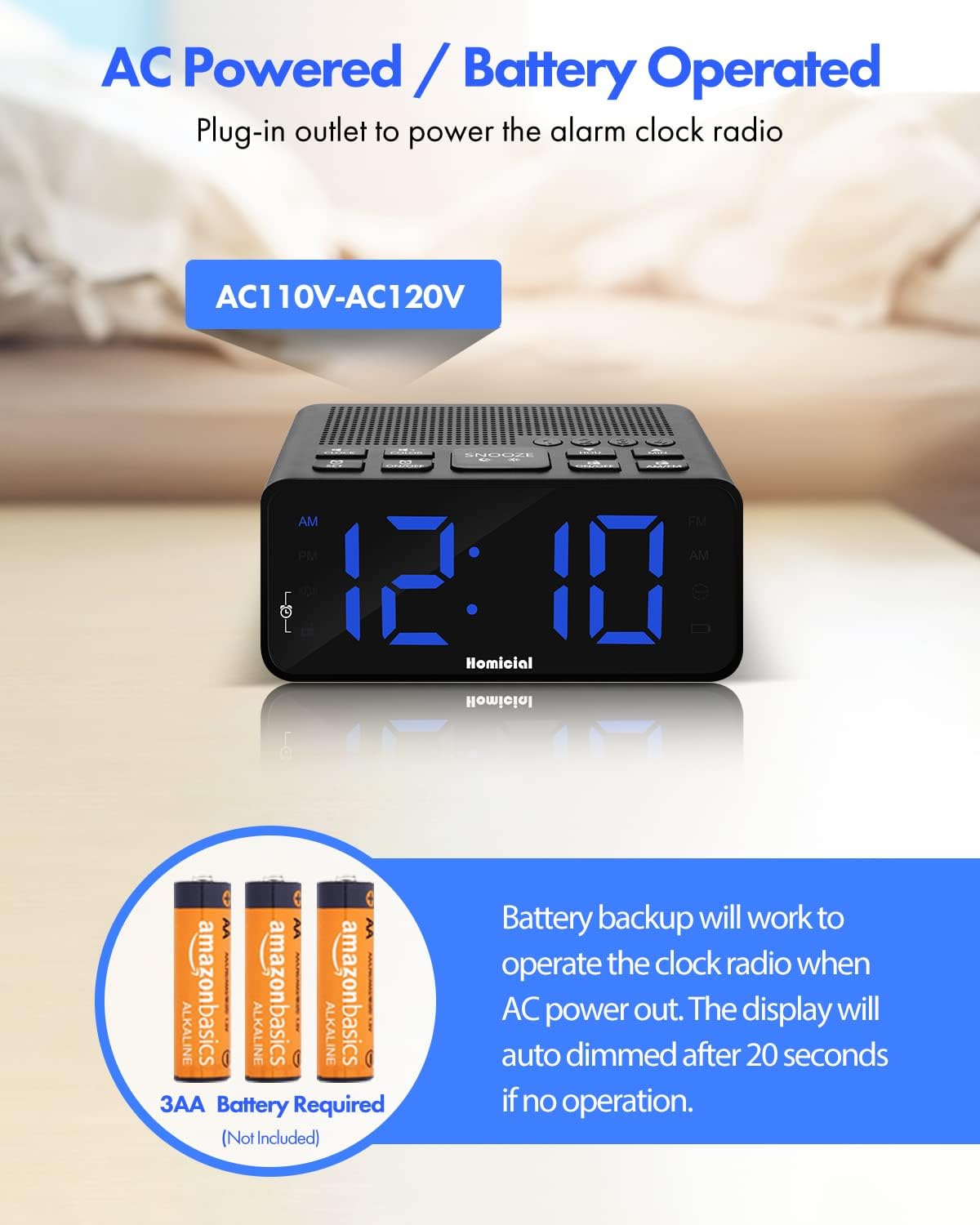 Digital Alarm Clock Radio with AM/FM Radio, Multi-Colors 1.4” LED Digits, Preset, Sleep Timer and Clear Display with Dimmer for Bedroom Bedside, Battery/Plug-in Powered
