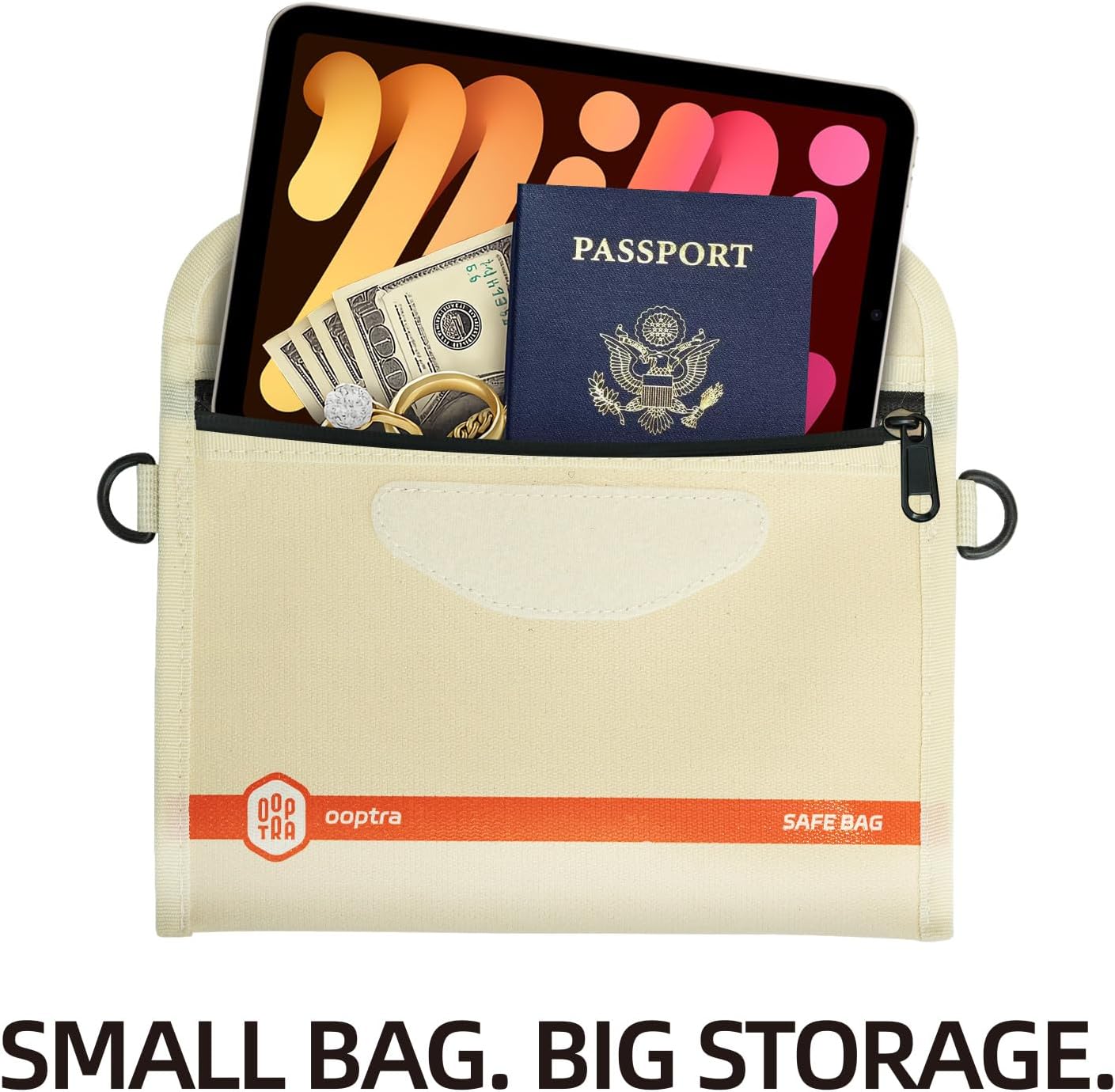 Fireproof Document Bag (Beige) – Waterproof Zipper – Lightweight & Portable – for Home, Office & Travel – Holds Files, Cash, Passport, Valuables – Fire & Water Resistant – with External Buckle