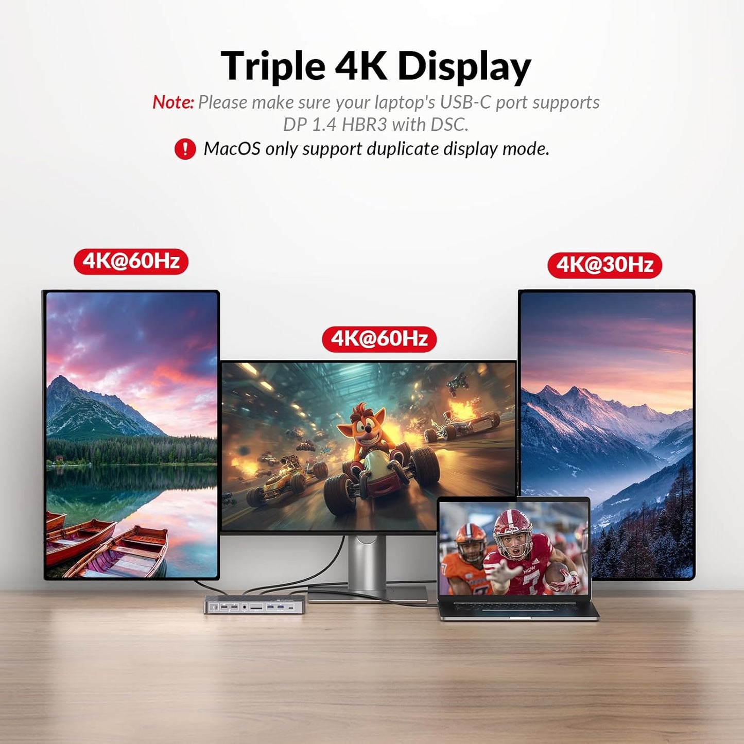 Docking Station Triple Monitor, 4K@60Hz (2 DP + 1 HDMI), 100W Laptop Charging, 10Gbps USB-C/A, Ethernet, Audio, SD, Plug & Play USB-C Dock for MacBook/Chrome/Dell/HP/Lenovo