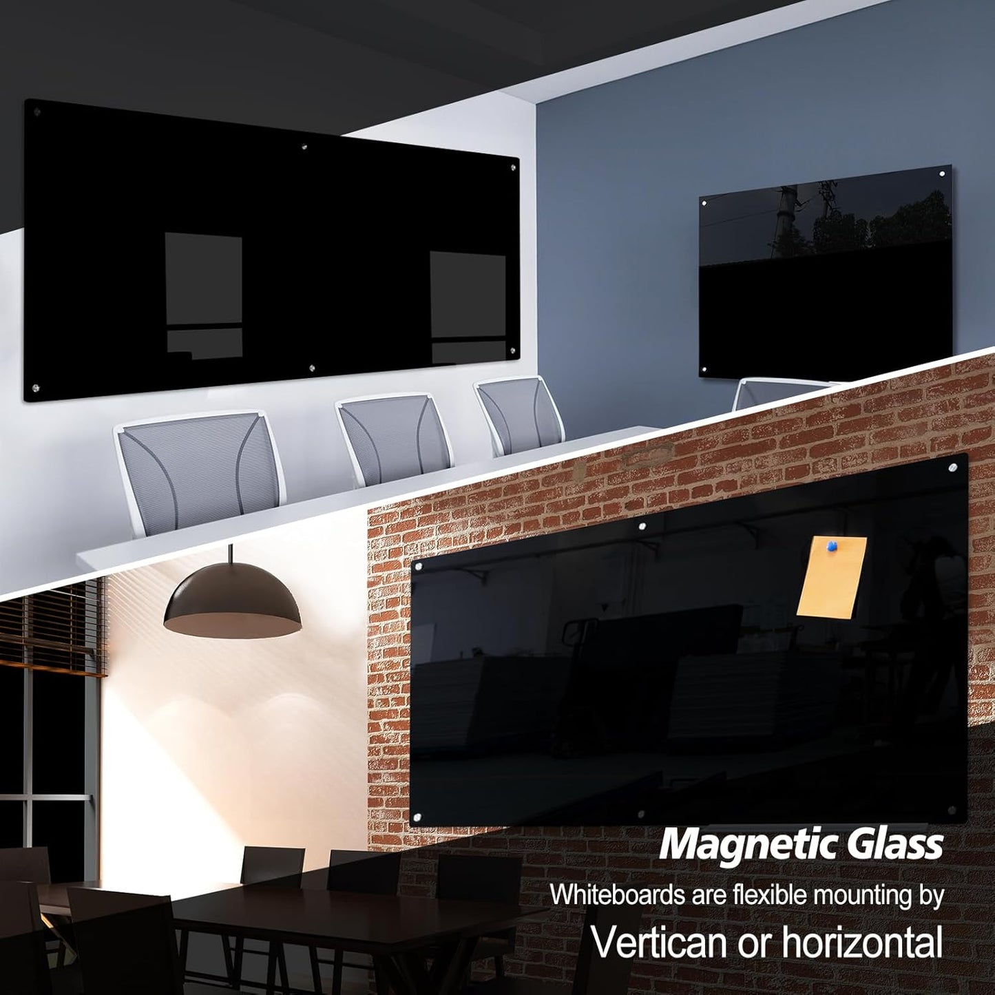 Magnetic Glass Writeboard 72"x48" Premium Tempered Dry Erase Boards Wall Mounted Frameless Whiteboard Bulletin Message Boards (Black)