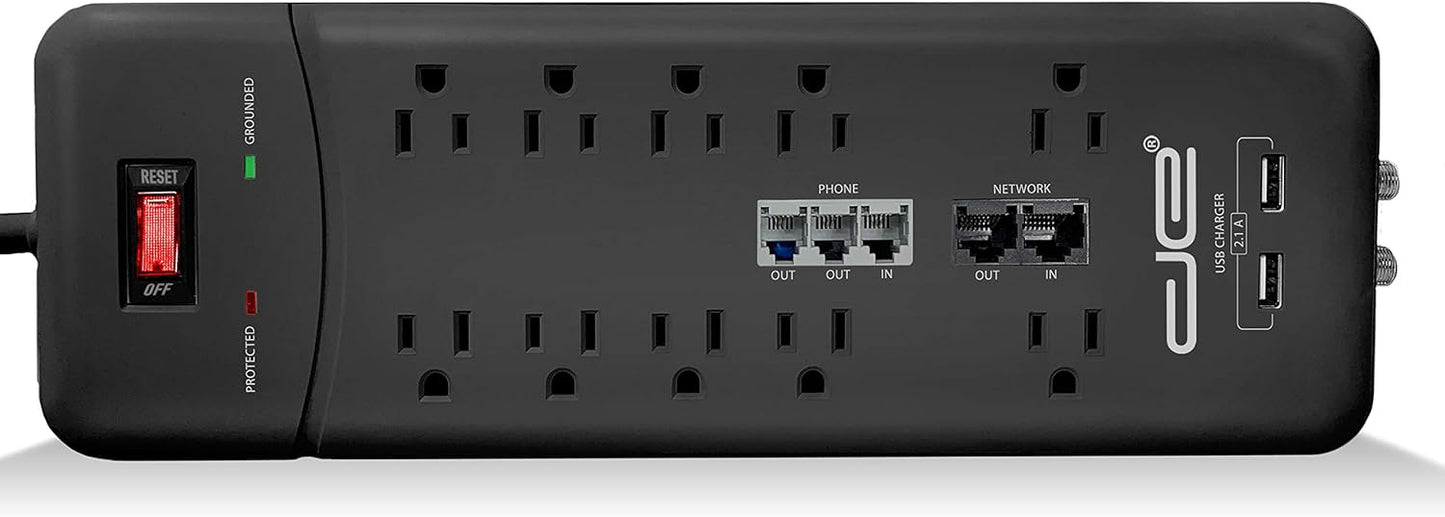 Digital Energy 10-Outlet Straight Plug 4050 Joules Heavy Duty Surge Protector Power Strip, 25 Foot Long Extension Cord, 15 AMP, 15 FT, Black