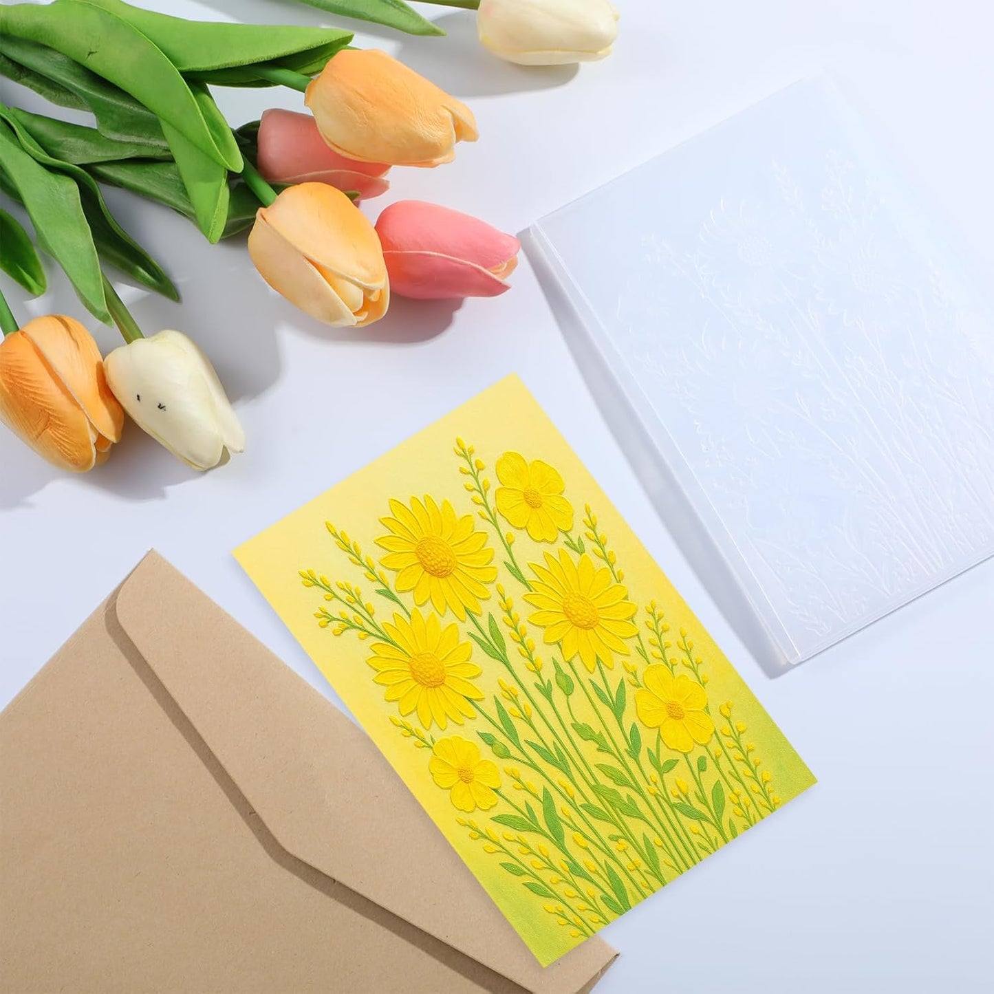 Classicseali 3D Embossing Folders for Card Making,4.33 X 6.3 In Sunflower Embossing Folder, Daisy Flowers and Leaves Background, Embossed Plastic Embossings Folder Clearance, or Scrapbooking,Paper Art