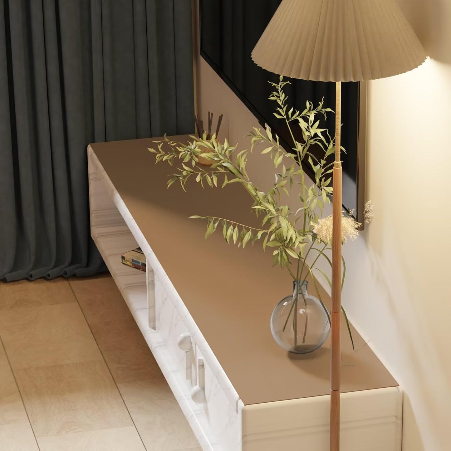 Leather Desk Mat,1.8mm Thick,15.75x63 Inch Desk Cover,Desk Protector Mat,Dresser Cover Top,XL Desk Mat,Table Top Protector,Dresser Protector Top,Desk Cover Protector(Khaki+Silvery,15.75x63)