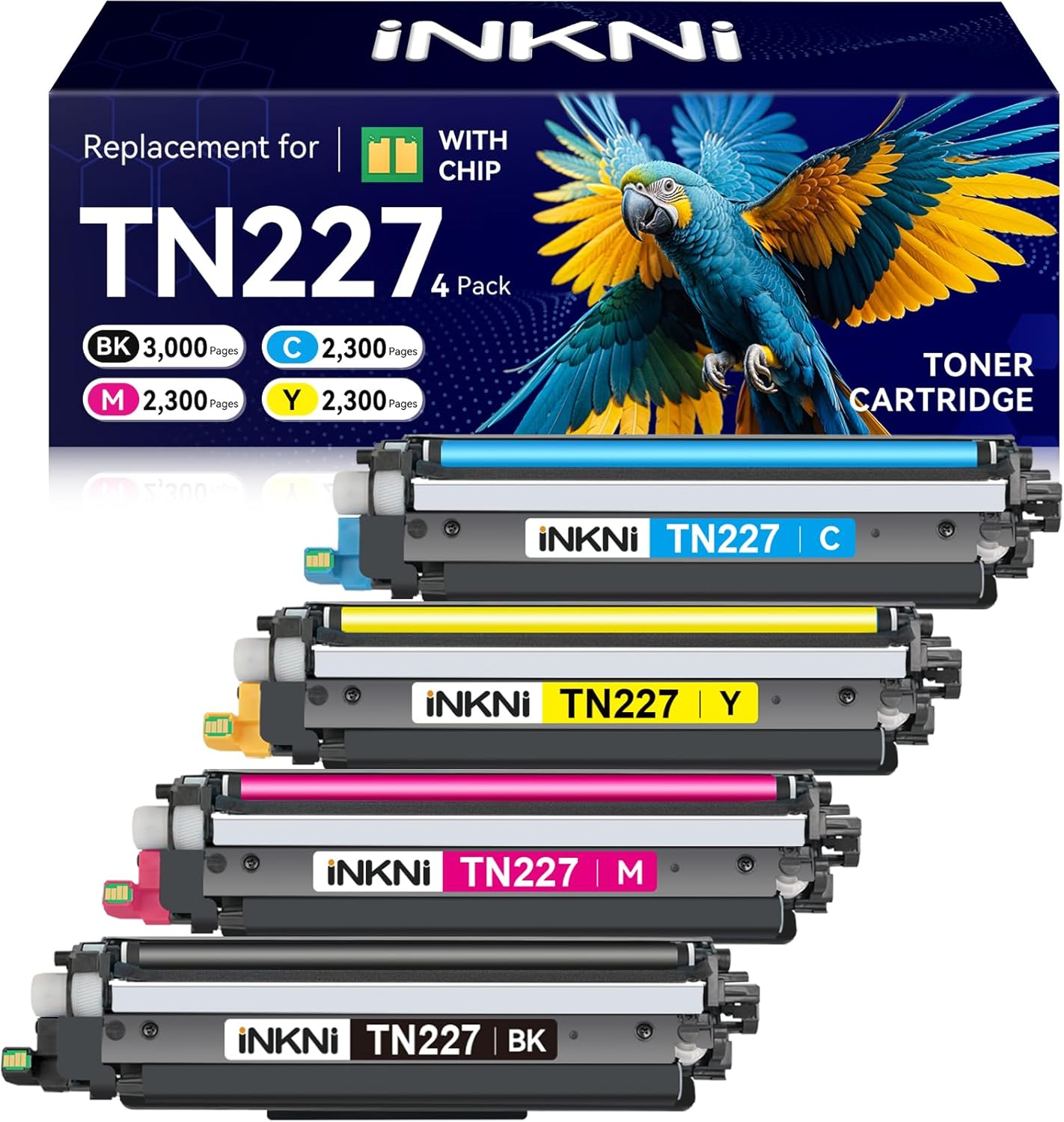 TN227 high yield toner cartridge 4 pack(with chip) Compatible Replacement for brother tn227 tn227bk tn223 tn-227 tn-227bk toner for HL-L3270CDW MFC-L3770CDW MFC-L3710CW HL-L3290CDW MFC-L3750CDW Prints