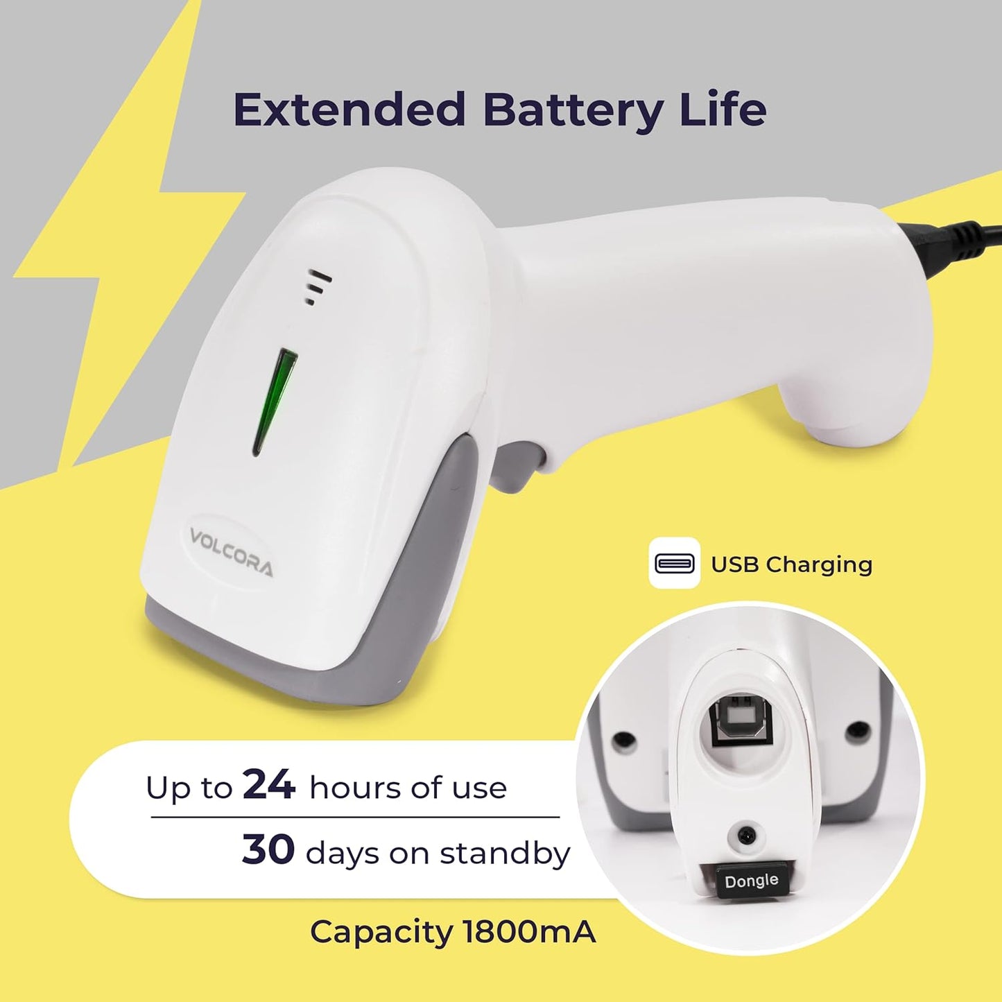 Volcora Wireless Bluetooth Barcode Scanner, QR Code Scanner, USB Portable Handheld Scanners w/Stand Connect w/Tablet/Phone/PC, 1D & 2D Inventory Scanner, Symbol Barcode Scanner for Retail & Warehouse