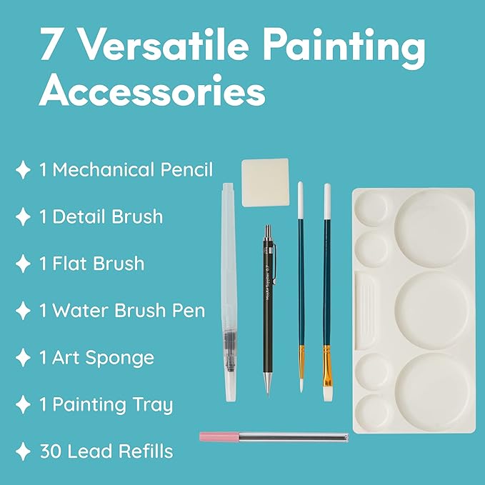 MozArt Supplies - Watercolor paint set 51 Vibrant Colors + accessories - For beginners & professionals